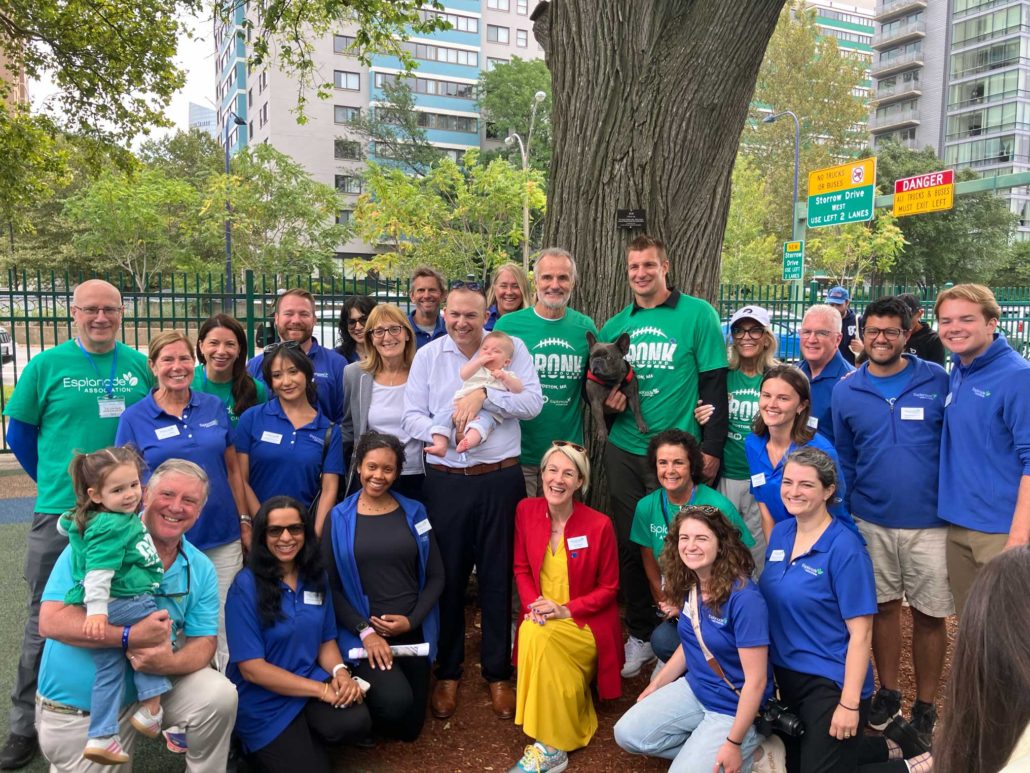 Esplanade Association Staff, Board, Founder Jeryl Oristaglio, Volunteer Ambassadors Posing with Rob Gronkowski and Gordon Gronkowski