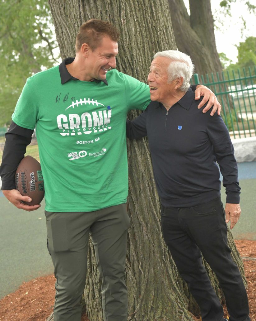 Rob Gronkowski and Robert Kraft in front of his tree that Gronk Nation Youth Foundation Dedicated to RKK (Photo_ Liz Oberacker, Pure Style Photography)